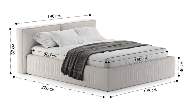 Кровать Лофт с подъемным механизмом и ящиками Velutto soft 190 1.6